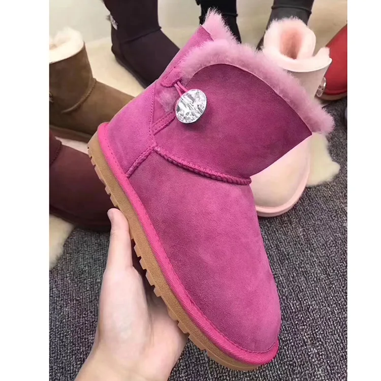 Hot Pink Модные зимние ботинки из натуральной овечьей кожи; классические женские ботинки в австралийском стиле; ботильоны с натуральным мехом; теплые шерстяные зимние ботинки; обувь - Цвет: Hot Pink