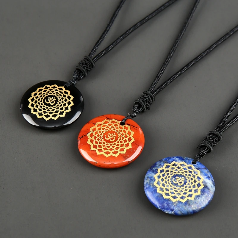 

Om Symbol Lotus Flower Pendant Necklaces 7Chakra Necklace Healing Reiki Orgonite Crystal Jewelry Birthday Gifts for Women Men