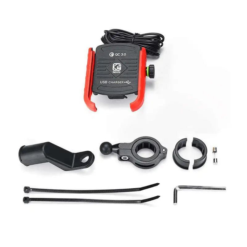 

Kewiq QC3.0 USB Fast Charging Aluminium Alloy Motorcycle Phone Holder With USB Charger 360 Degree Rotate Motorbike Mobile Phone
