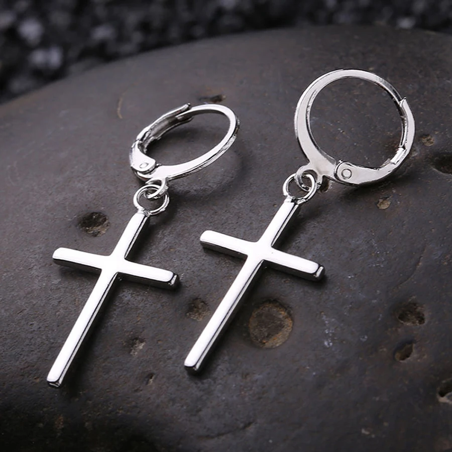 

Silver Cross Dangle Earrings Women's New Fashion Jewelry Metal Geometric Earrings Punk Gothic Jewelry Best Gift
