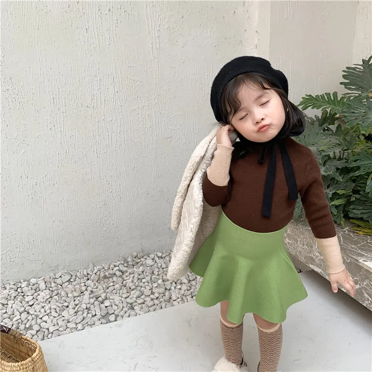 Шерстяная Юбка с высокой талией для маленьких девочек 1-6 лет, детская юбка-зонтик, однотонная Детская универсальная юбка одежда для маленьких девочек