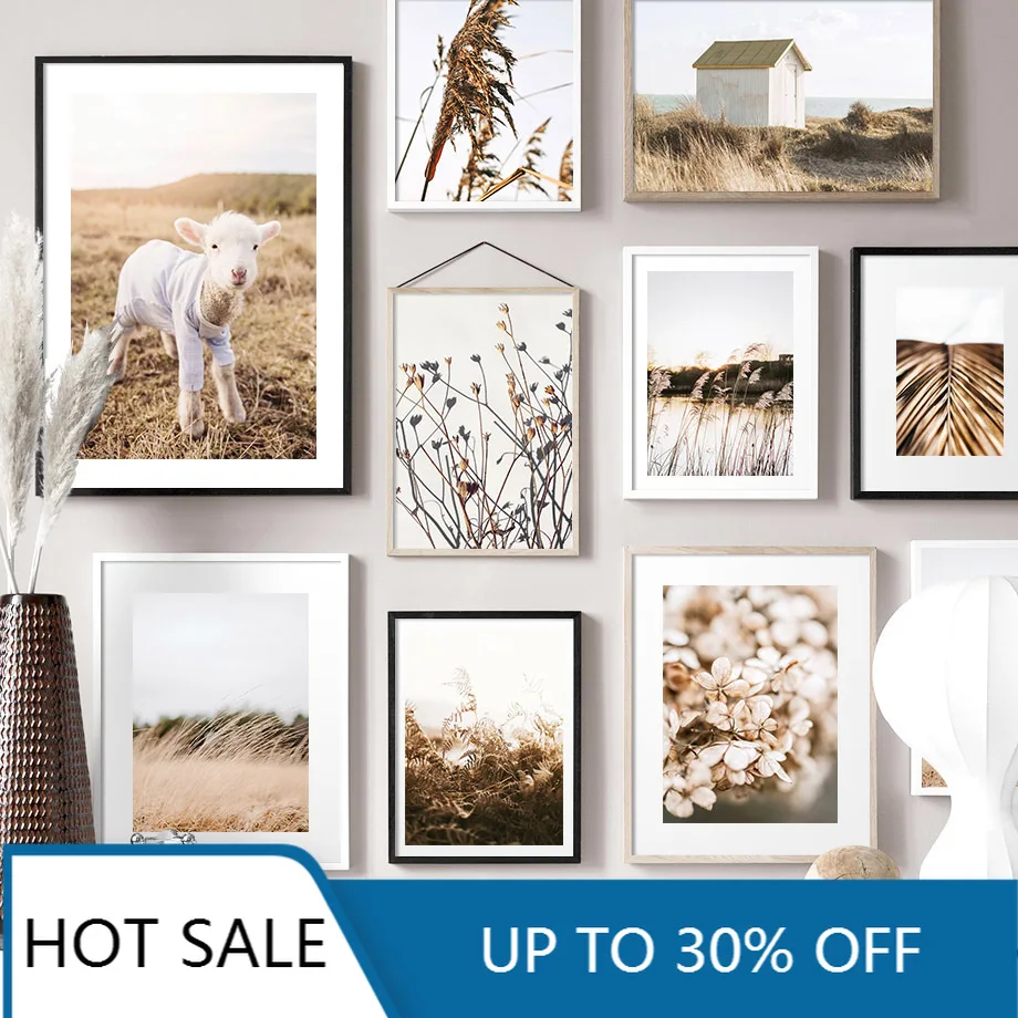 Абстрактная тростница трава листья дом ягненок Скандинавская Настенная картина