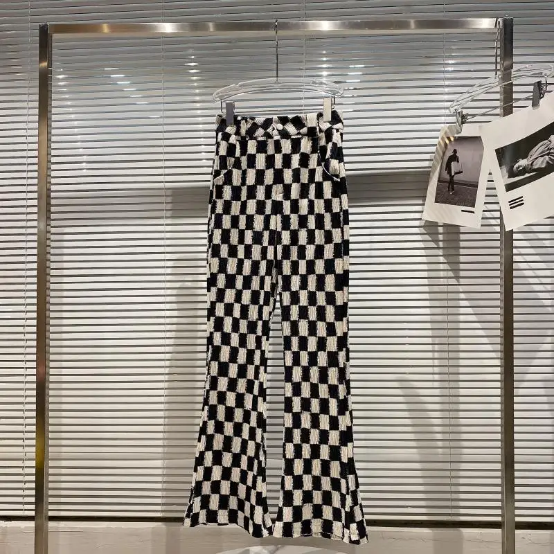 

HIGH QUALITY Newest 2021 Designer Runway Fashion Women's Checkerboard Flare Pants