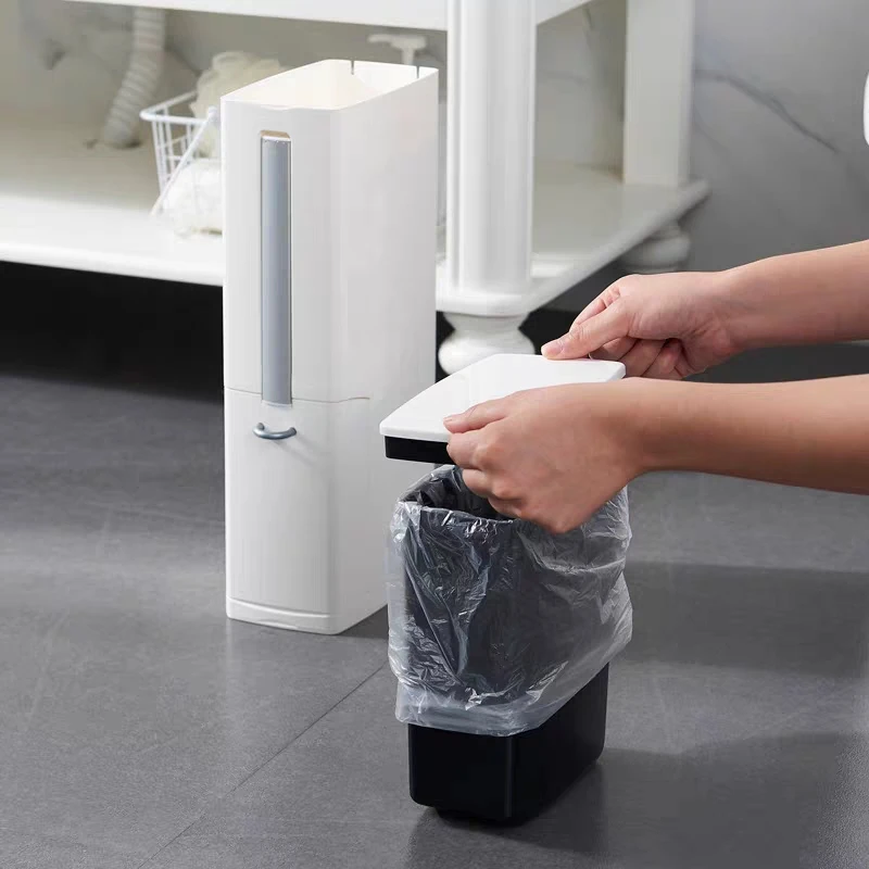 Узкий мусорное ведро Ванная комната мусорный бак с туалетная щетка держатель для