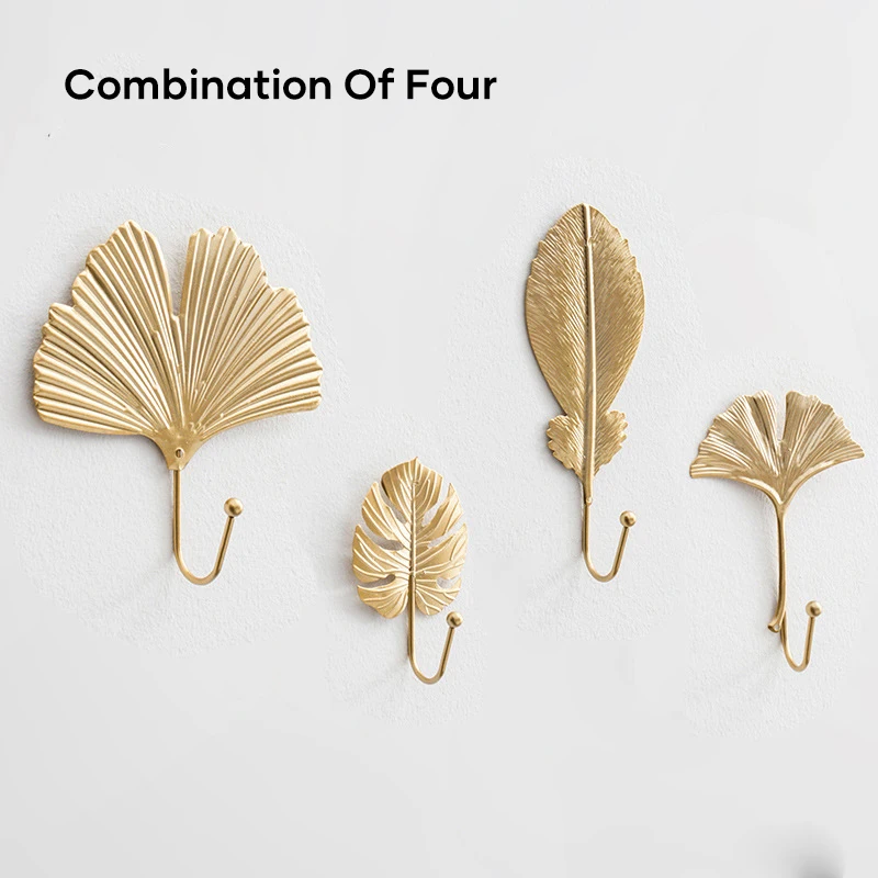 

Art Leaf Shape Hook Creatives Golden Coat Storage Rack Wall Hook Decorative For Home Living Room PLDI889