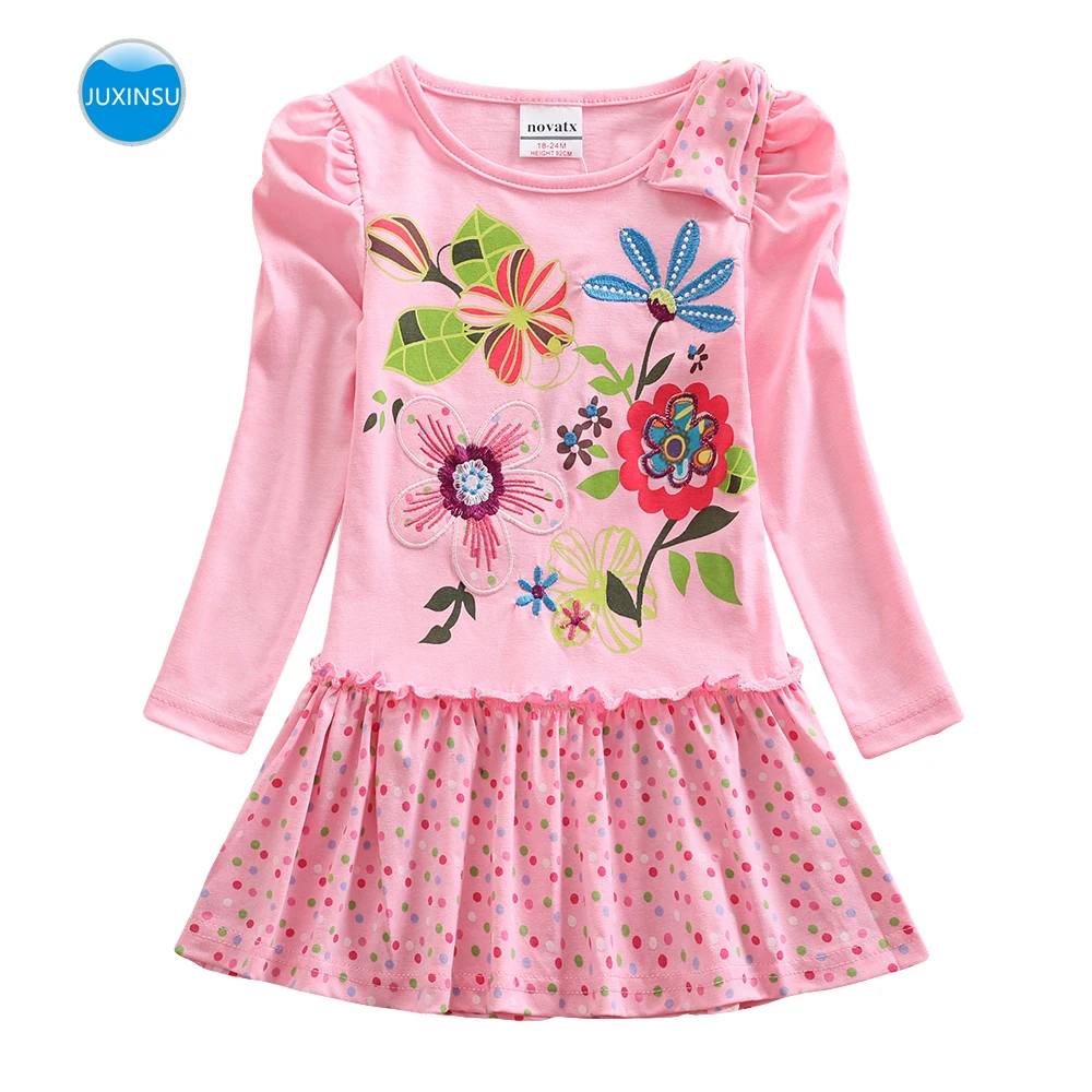 JUXINSU/Хлопковое платье с длинными рукавами и цветочным принтом для маленьких