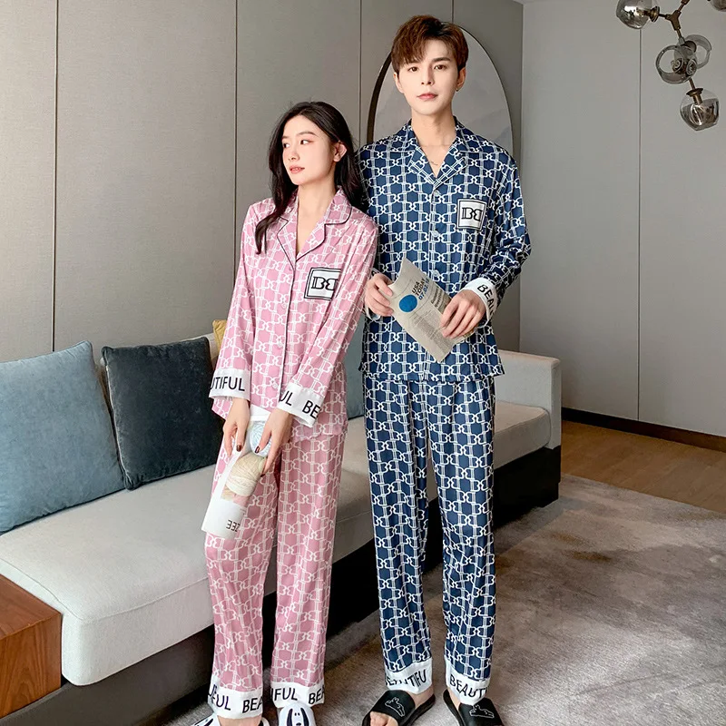 Spring/summer 2021 new set pajamas women's satin chiffon long sleeve trousers home thin two-piece set