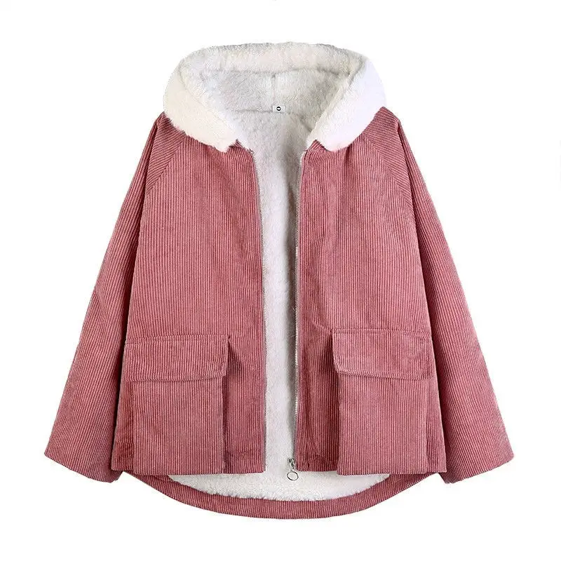 

Corduroy jacket women's new winter lamb wool antique fairy cotton-padded jacket plus velvet thickening tide