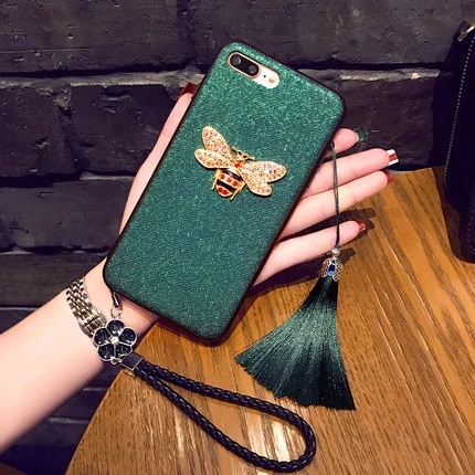 Модный чехол для телефона с зеленым 3d Пчелкой и ремешком Iphone X Xs Max Xr 10 8 7 6 6s Plus