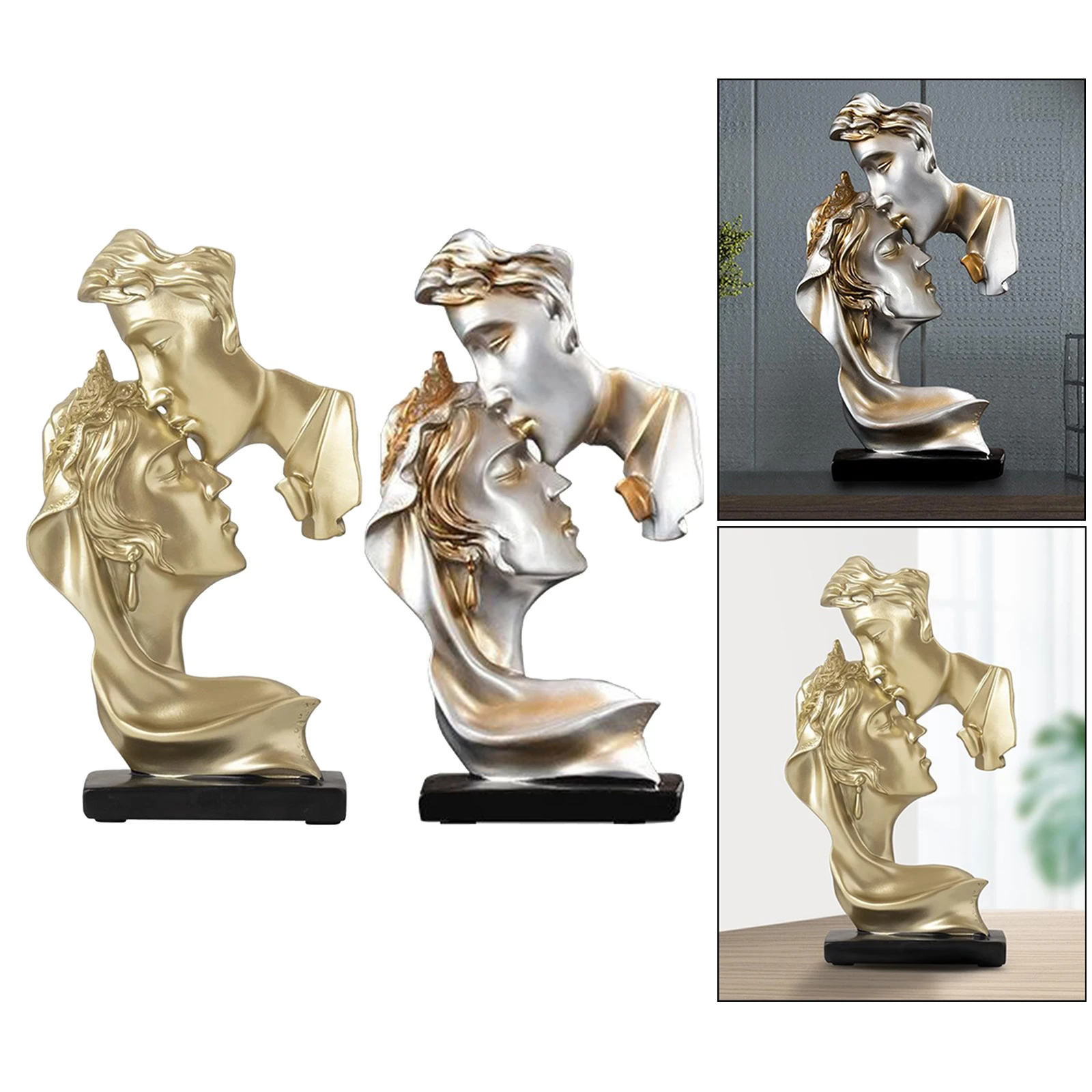 

Anniversary Wedding Party Gifts for Bedside Couples Resin Statue Miniature Figurines Bedroom Room Home Decor (Golden/Gray)