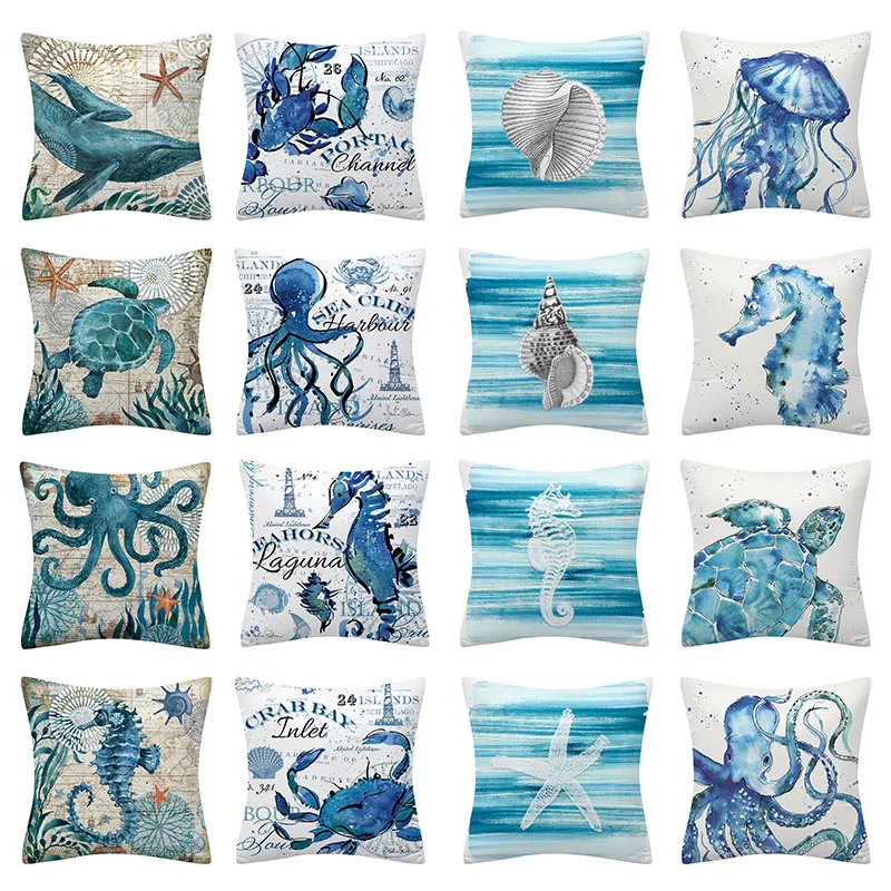 

Ocean Animal Decorative Pillows Cover 45x45 Polyester Sofa Cushions Sea Turtle Shell Cushion Cover Home Decor Pillowcases