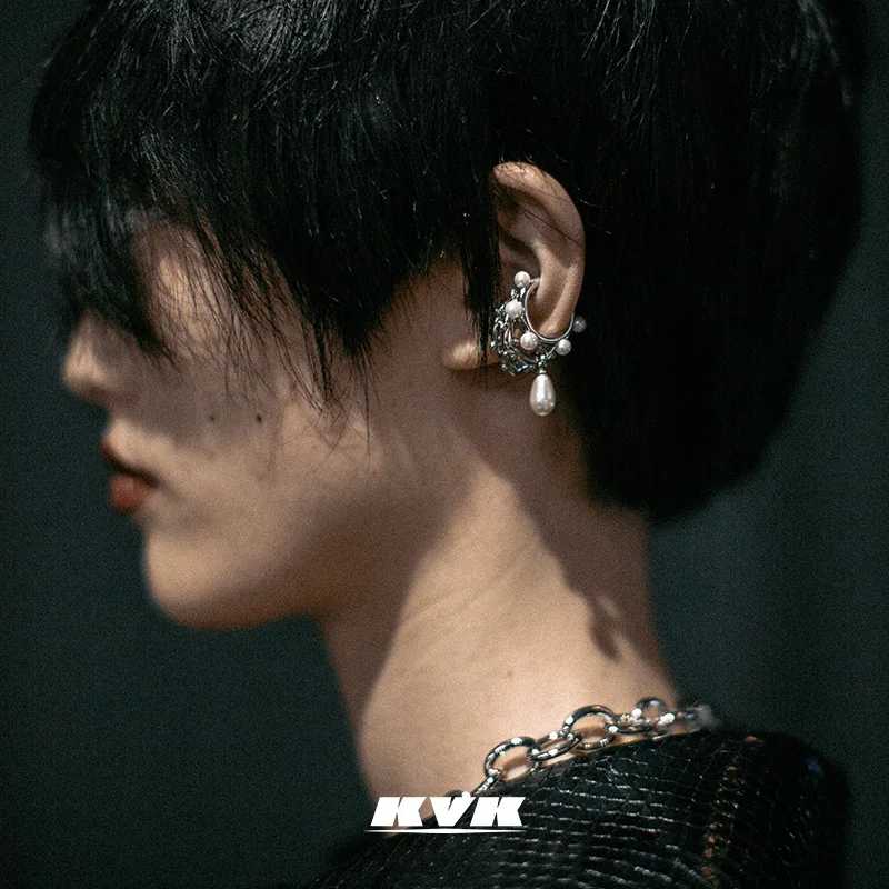 

KVK Pearl 925 Silver Earrings 2021 new fashion niche high-grade ear clip no ear hole women's Retro Earrings