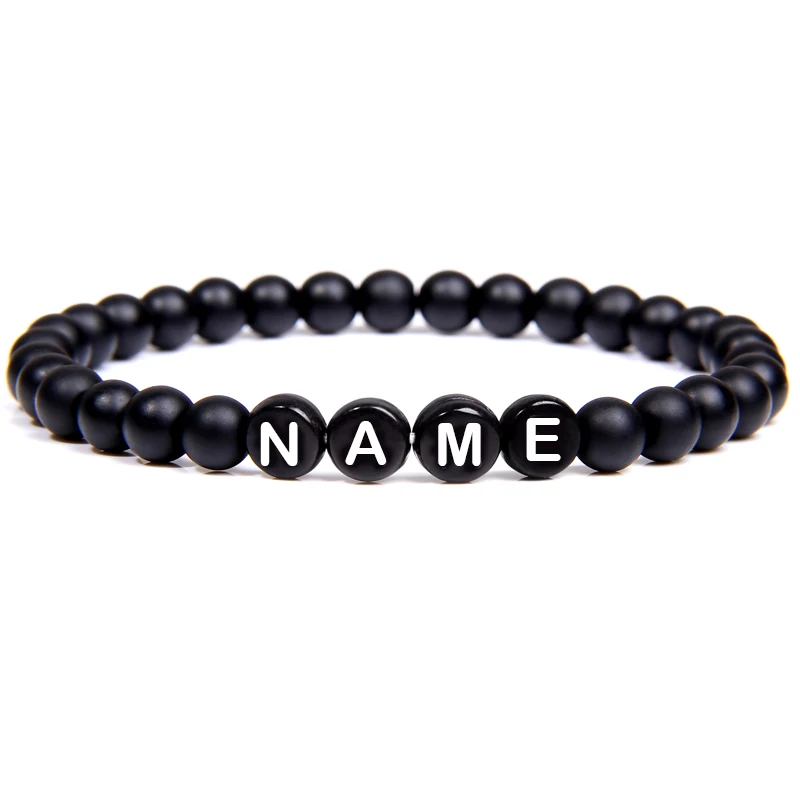 Изготовленный на заказ черный белый камень DIY id 26 букв браслет для женщин мужчин