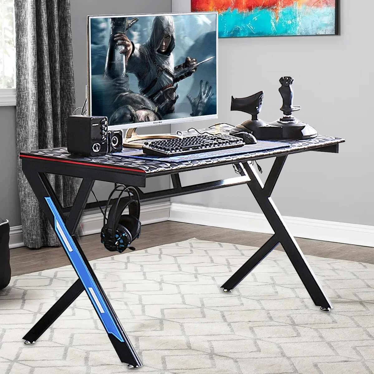 

47-дюймовый Многофункциональный Эргономичный игровой стол, рабочая станция для дома, офиса, компьютерный игровой стол, ПК, стол для ноутбука,...