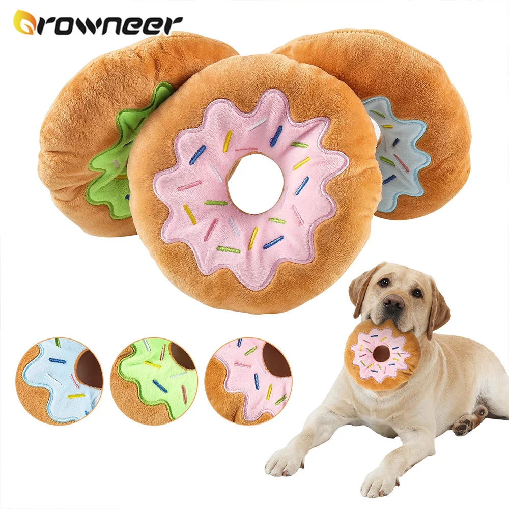 

Pet Dog Chew Toys Plush Squeeze Vocalize Puppy Molar Donut Shape Soft Bite Resistant Outdoor Interactive Training Pets Supplies