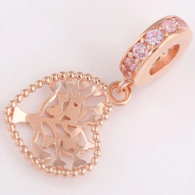 

100% 925 Sterling Silver Charm Rose Gold Life Tree Pendant Fashion Pendant Fit Pandora Women Bracelet & Necklace Diy Jewelry