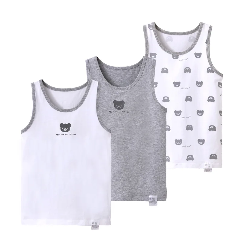 

iairay 3pcs/set summer vest sleeveless tank top for boys cotton fabric singlet children clothes cute animal print undershirt