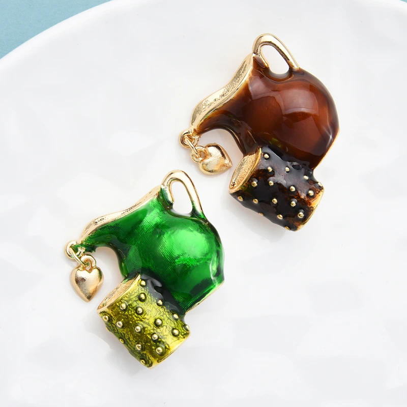 Ретро-броши Wuli &amp baby с эмалью в форме чашки горшка для женщин коричнево-зеленая