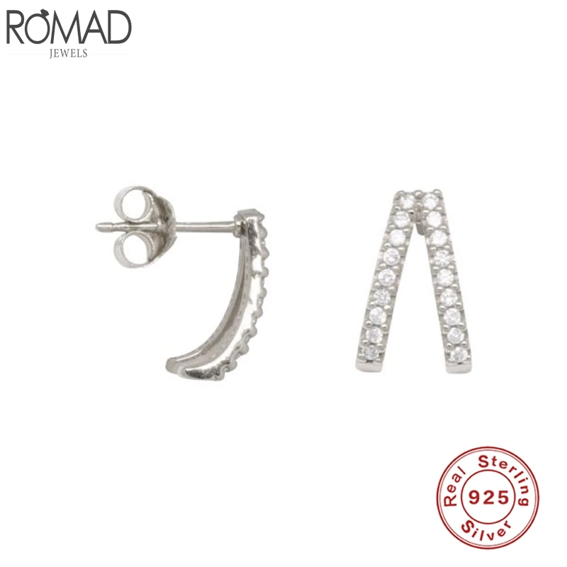 

Romad 925 Sterling Silver Stud Earrings Bling Geometric CZ Earrings Piercing For Women Fine Jewelry Oorbellen Brincos Aretes W5