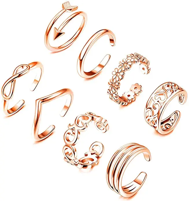 8pieces Summer Beach Vacation Knuckle Ring Open Toe Rings Set for Women Girls Finger Adjustable Jewellery Wholesale | Украшения и