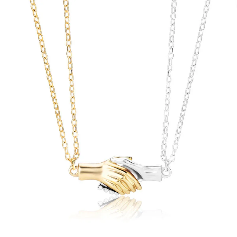 

2Pcs Magnetic Couple Necklace Attracts Hold Hands Pendant Distance Faceted 2021 New Charm Necklace For Women Men Jewelry Gift