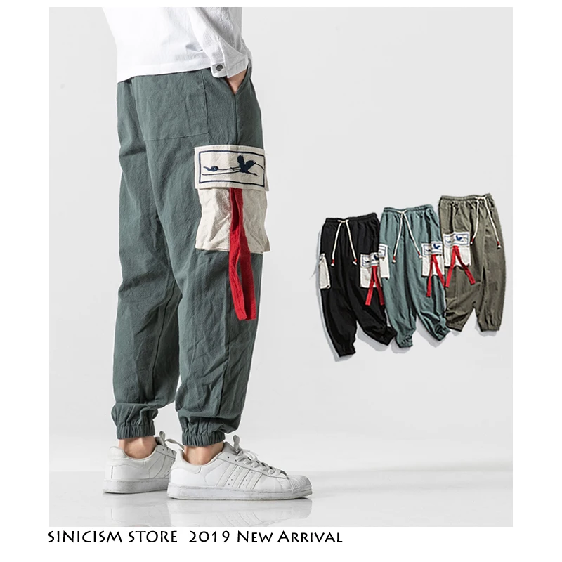 Sinicism Store, мужские шаровары,, Осенние, японский стиль, брюки-карго, Мужская Уличная одежда, с вышивкой, спортивные штаны, мужские свободные брюки, 5XL