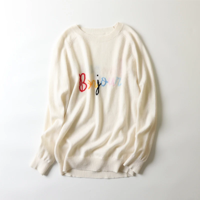 2021 spring autumn new 100% cashmere letter pattern women's sweaters