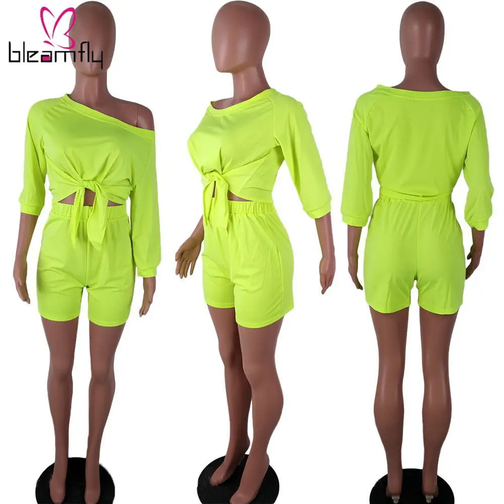2019 женский новый летний костюм с рукавом три четверти топ открытыми плечами и