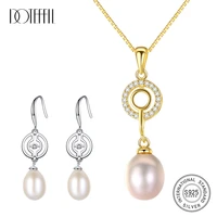 doteffil 925 silver aaa zircon pearl jewelry set earringnecklace natural freshwater pearl fine jewelry for women gifts