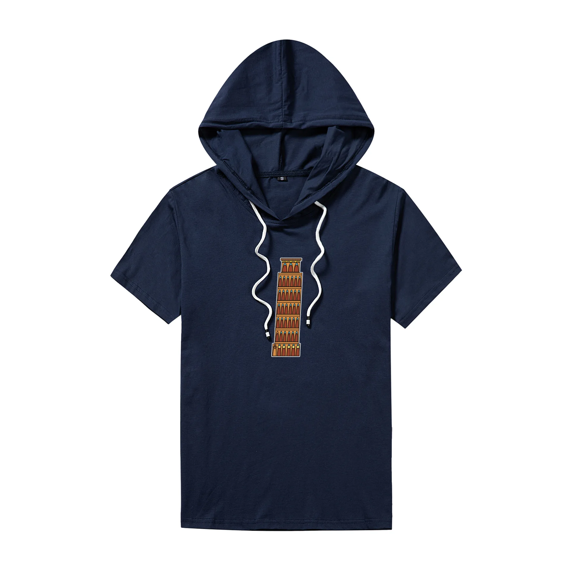 

Summer Hooded Short-Sleeved Sweater Men's Cotton Blank Solid Color T-Shirt Loose Casual Cultural Shirt