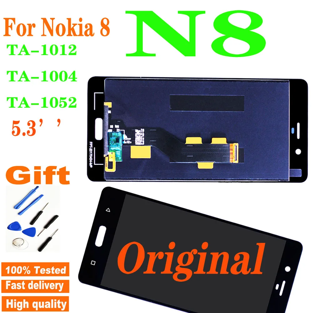 

Оригинальный 5,3 ''для Nokia 8 N8 TA-1012 TA-1004 TA-1052, полный ЖК-дисплей, сенсорный экран с дигитайзером в сборе, сменный сенсорный экран