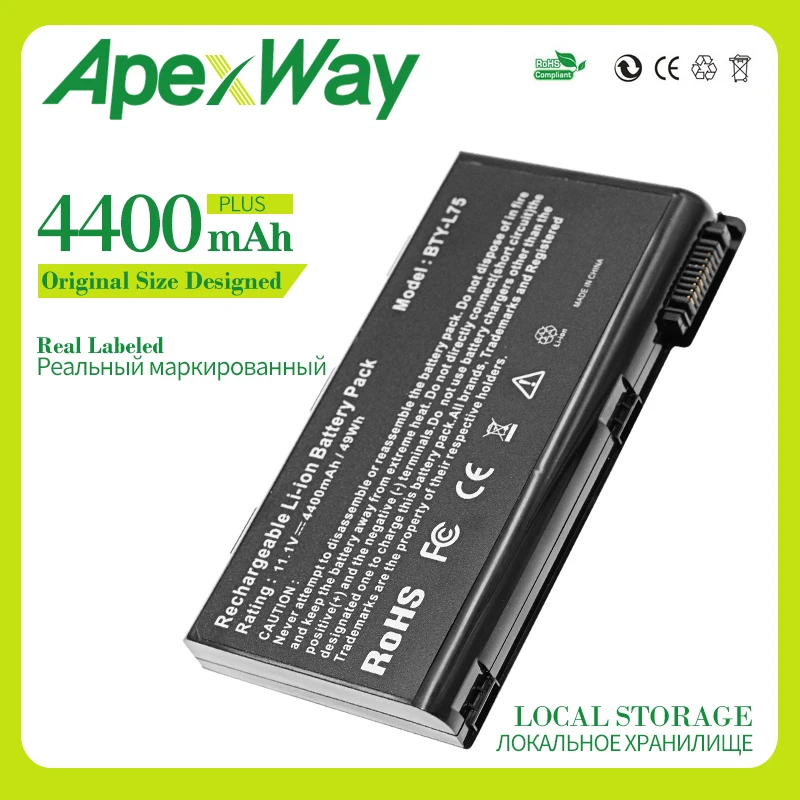 Apexway 4400 мАч BTY-L74 ноутбук Батарея для MSI L74 L75 A5000 A6000 CX500 CX500DX CX705X CX623 EX460 EX610 CX700 CX620