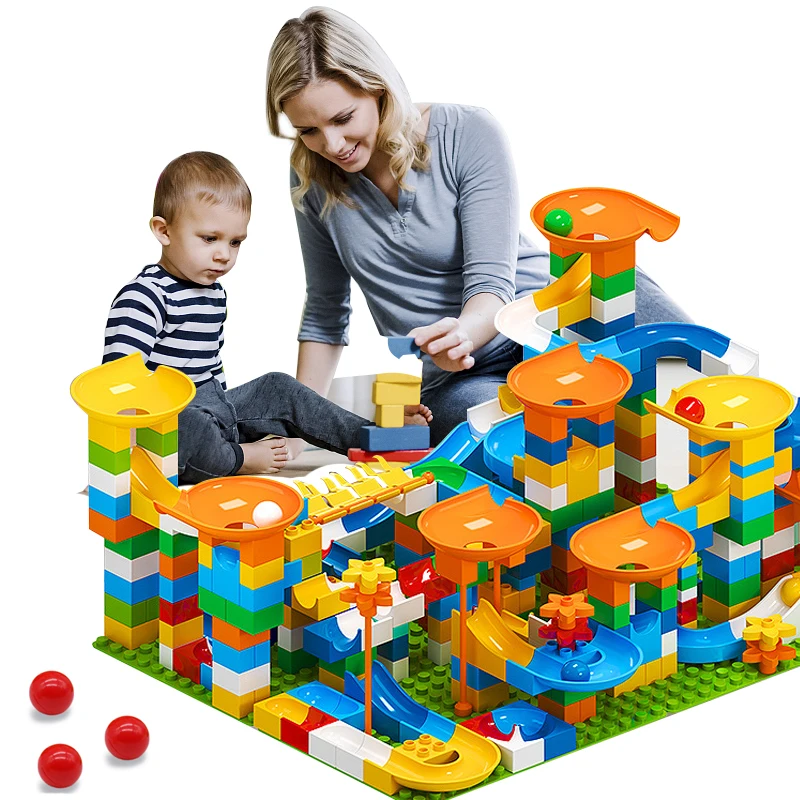 Marble Race Run Big Block Maze Ball Compatible Building Blocks Funnel Slide Blocks DIY Big Bricks Toys For Children Gift
