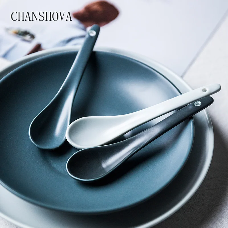 

CHANSHOVA Modern home Solid color Simplicity Ceramic Small spoon Mixing Tea spoon Specialty spoons China porcelain G033