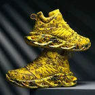 Мужские кожаные кроссовки, модные мужские кроссовки, Сникеры с рисунком в виде граффити удобная обувь, Мужская Уличная прогулочная обувь светильник Кая обувь для бега