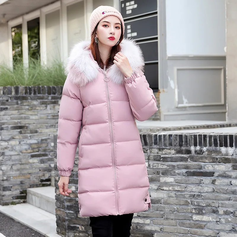 jacket women new style parka womens slim fur collar long thick solid color cotton coat womens coats winter