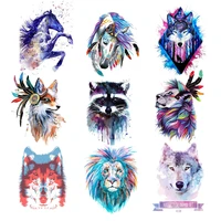 thermal transfer iron on clothes punk animal lion fox horse wolf appliqued handmade badge thermo sticker fabric stripes on jeans