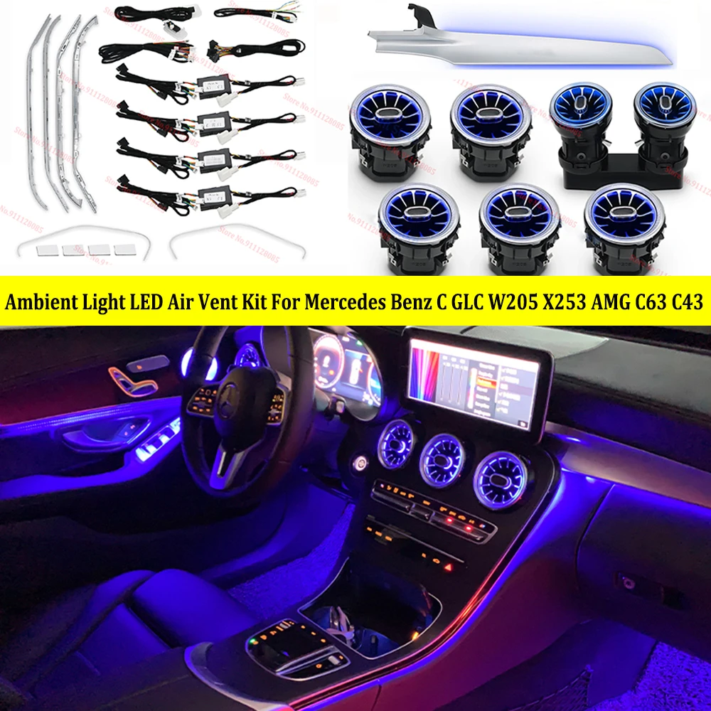 3/12/64 Colors Dashboard Ambient Light LED Air Vent Kit For Mercedes Benz C GLC Class W205 X253 AMG C63 C43 Car Door Strip Light