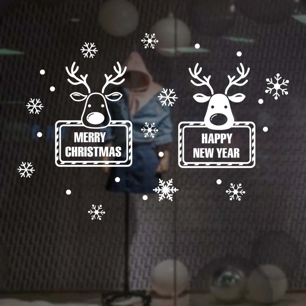 Новогоднее стекло ПВХ Наклейка на стену сделай сам олень наклейка домашнее