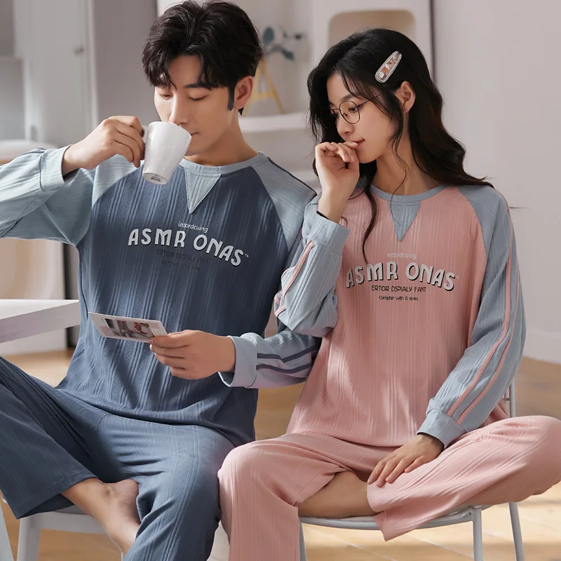 New Men Pyjamas Suit Autumn Plaid Pants Couple Pajamas Long Sleeve Pijama for Male Clothing Cotton Casual Nightie Sleepwear