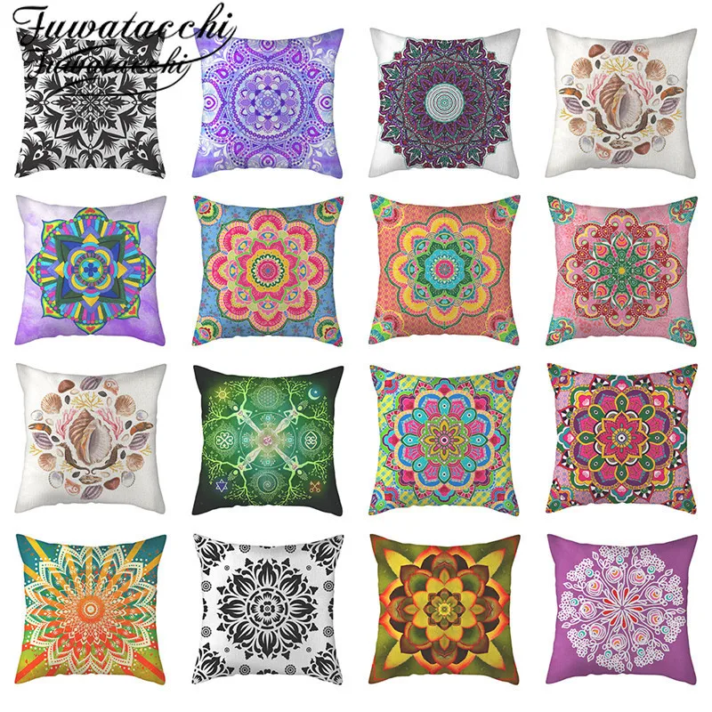 

Fuwatacchi Mandala Linen Pillowcases Geometric Pattern Cushion Cover Linen Decorative Pillows for Couch Square Pillow Covers