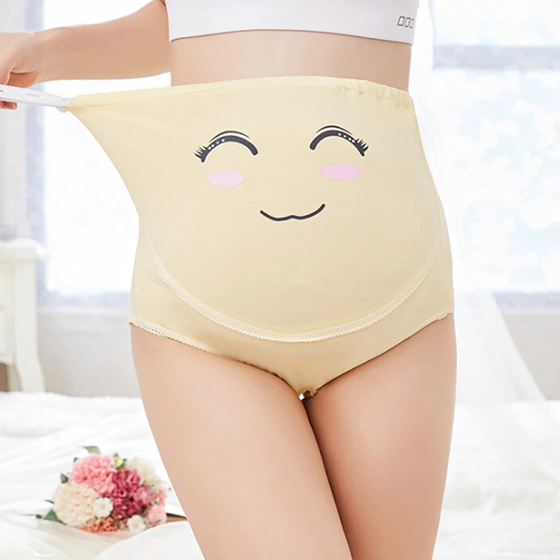 

High Waist Belly Support Pregnant Women Underwear Cartoon Face Pattern Panties Breathable Cotton Adjustable Maternity Underwear