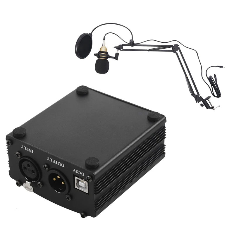 

BM800 комплект конденсаторного микрофона золотистый с 48 в USB фантомный источник питания USB Кабель микрофонный кабель черный