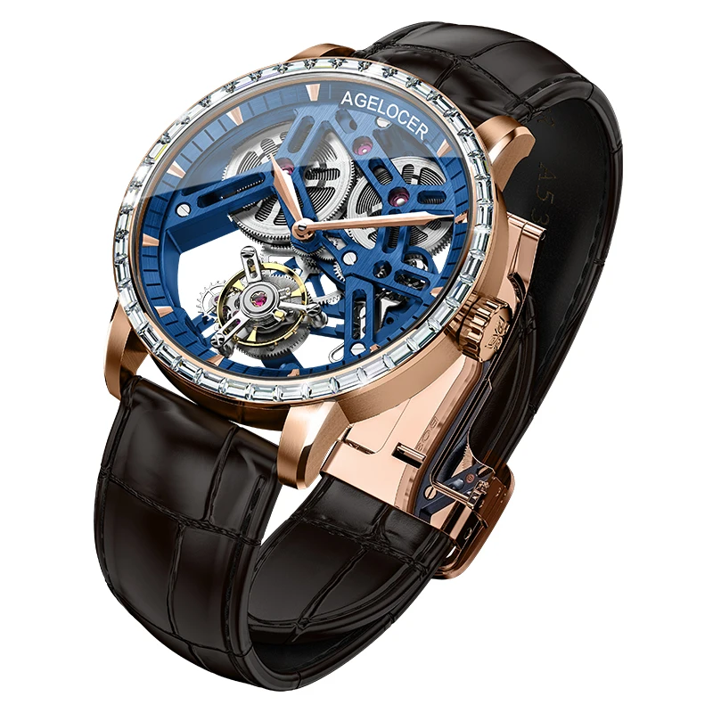 AGELOCER швейцарские Tourbillon часы для мужчин сапфировый синий Скелет циферблат лучший бренд класса люкс механические ручной ветер для мужчин s Tourbillon часы