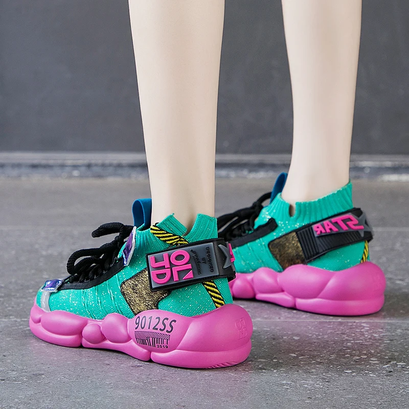 

Spring Summer Women's Flat Platform Flats Shoes Lace Up Mixed Color Casual Breathable High Top J40