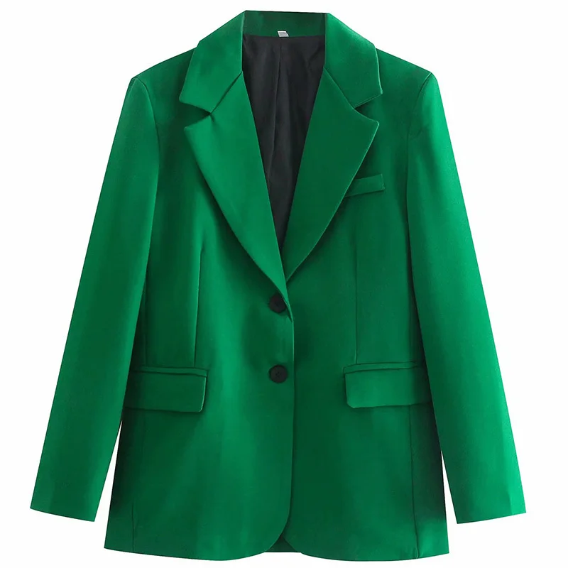 

Женский офисный костюм, однобортный жакет с длинным рукавом, зеленые мешковатые брюки, комплект из двух предметов, уличная одежда, шикарное ...