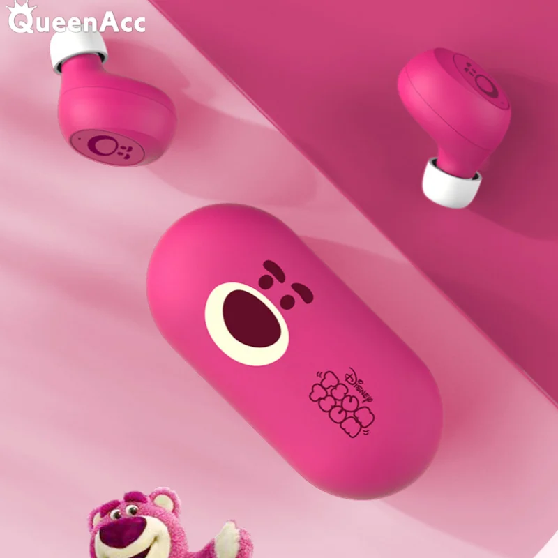 

QueenAcc Cute Wireless Bluetooth Headphone In Ear Music Earphone 9D Stereo Sound Strawberry Bear Headset With Microphone Earbuds