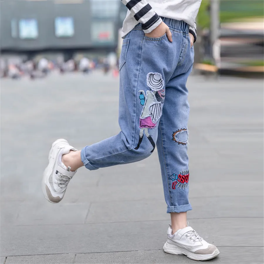 Джинсы для девочек детские весенние эластичные джинсы отдыха