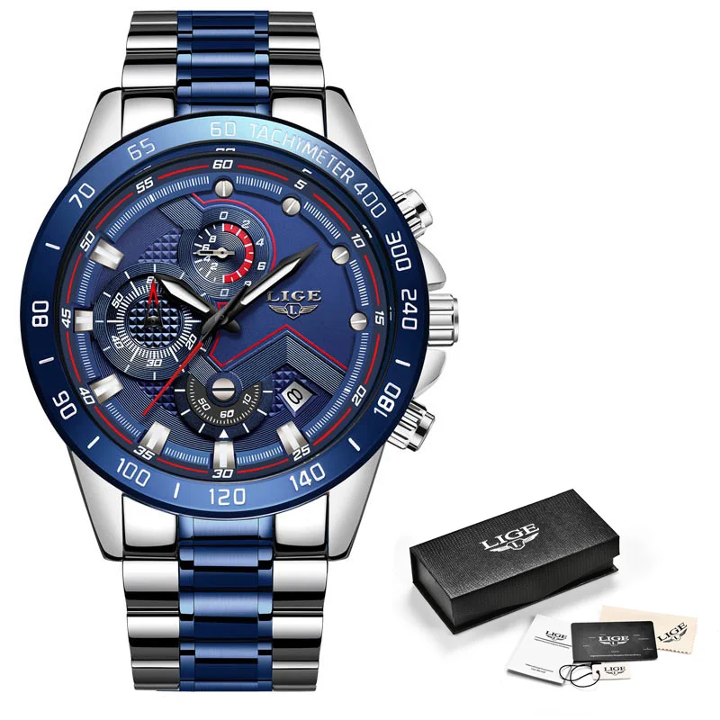 relogio masculino lige hot fashion mens watches top brand luxury wrist watch quartz clock blue watch men waterproof chronograph free global shipping
