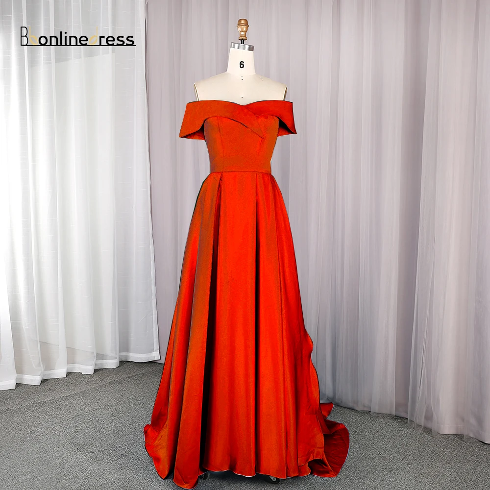 Bbonlinedress выпускное платье со шлейфом синее атласное вечернее платье с открытыми плечами с карманами разрез Вечернее платье - Цвет: Red